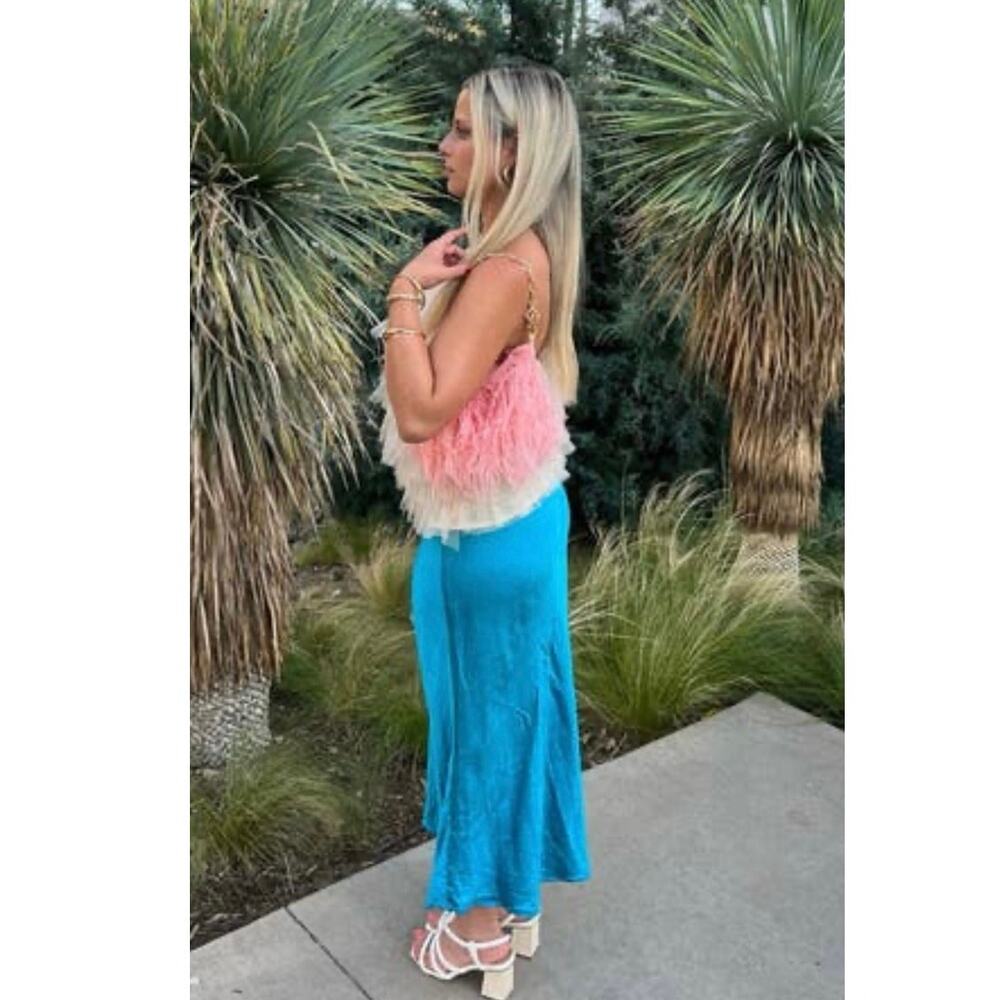CLUB MONACO Jewel Toned Blue Linen Blend Bias Midi Slip Skirt size 2
